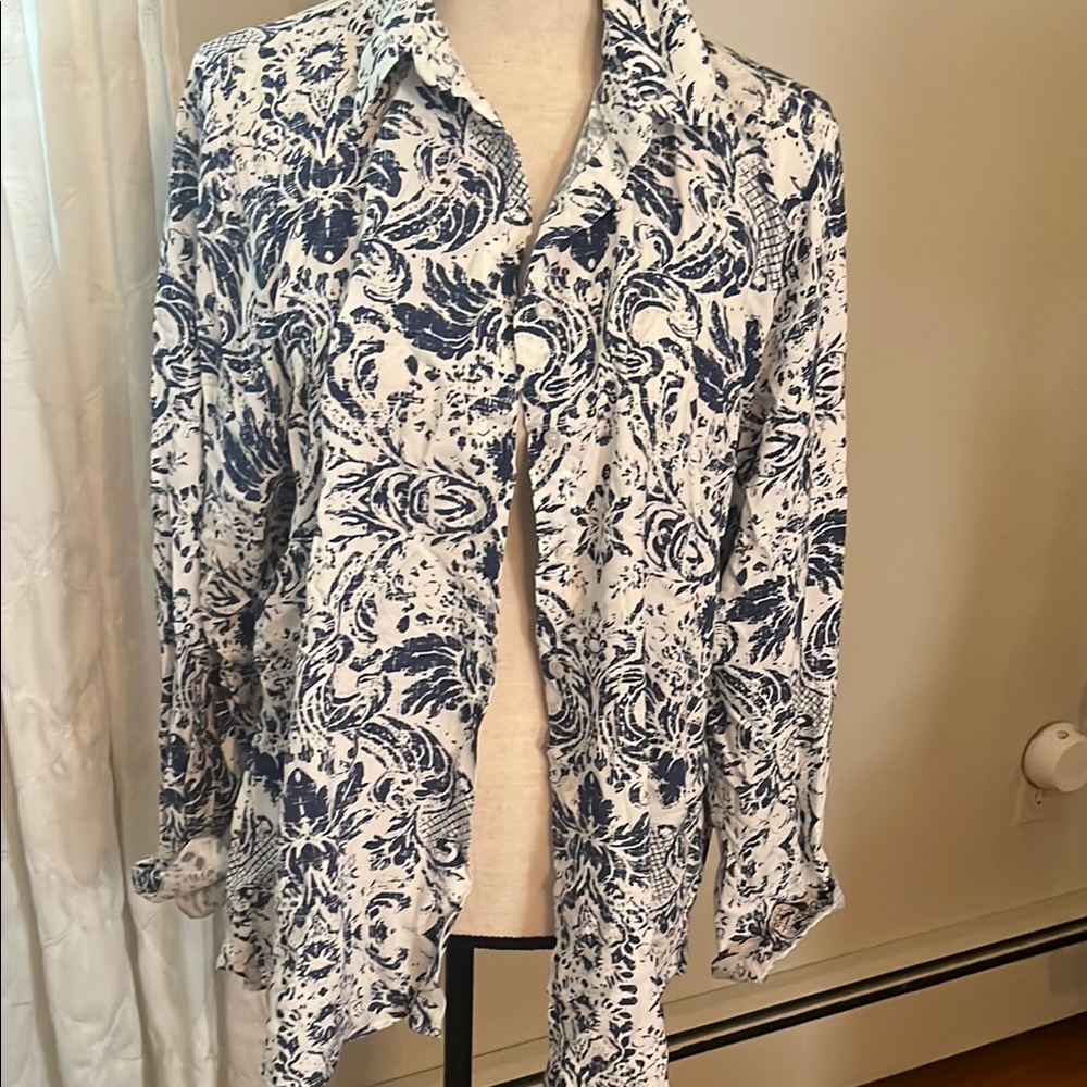 Blue and White Patterned Women's Top